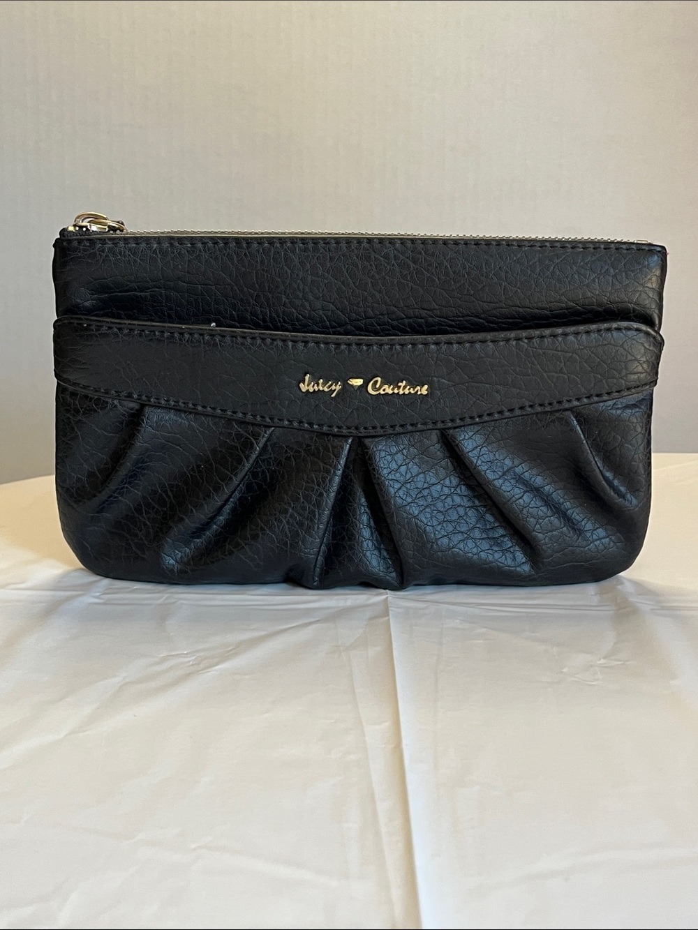 Juicy Couture Black Pleated Wristlet with Gold Logo